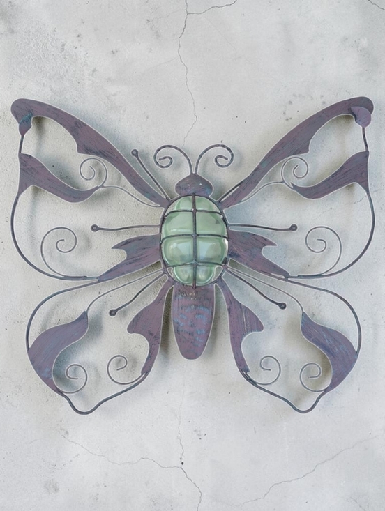 Other - Butterfly Metal Wall Decor w/ Tealight Holder Purple Green 23” x 20”